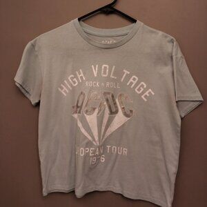 LIGHT BLUE PINK FLOYD HIGH VOLTAGE R & R EUROPEAN TOUR 1976 CROP TOP SIZE XL